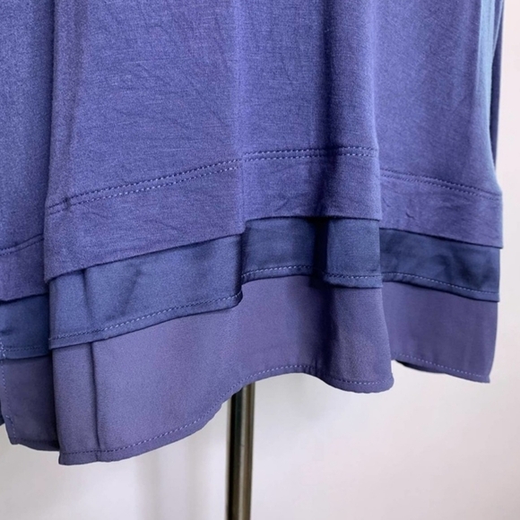 White House Black Market slate blue metallic trim scoop neck top L - Picture 6 of 12